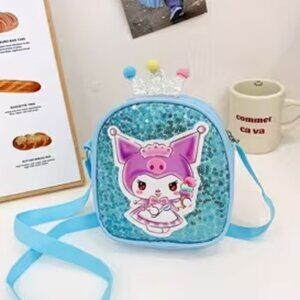 Blue Sequin Shoulder Bag with Cartoon Design